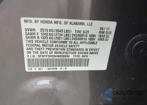2017 Honda Pilot Ex-L from USA, damaged, VIN 5FNYF5H55HB038934